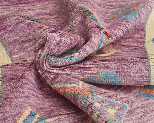 13 Feet Moroccan Purple Hand Woven Wool Runner Rug